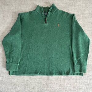 Ralph Lauren 1/4 Zip Sweater Men XL Green Orange Pony Pullover thick cotton Polo